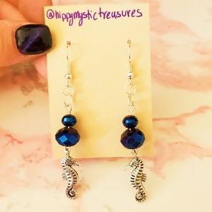 Seahorse Drop Earrings W/ Gorgeous Blue Beads